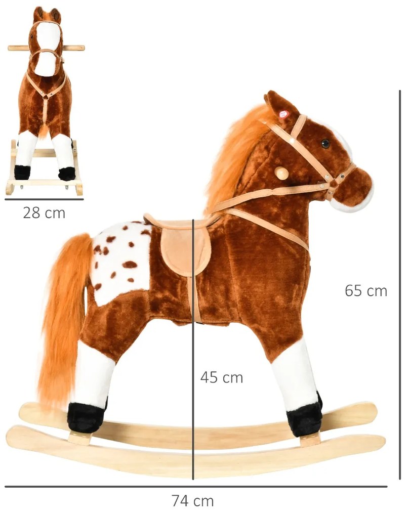 Balansoar HOMCOM, forma de cal, leagan in forma de cal, jucarie de plus, jucarie pentru copii 74x28x65 cm, maro | Aosom Romania