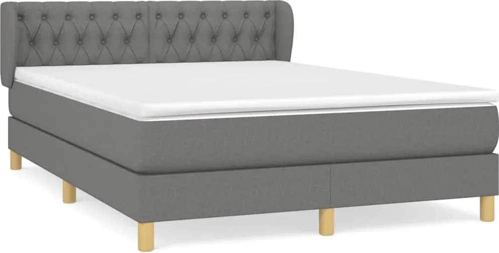 vidaXL Pat box spring cu saltea, gri închis, 140x190 cm, textil