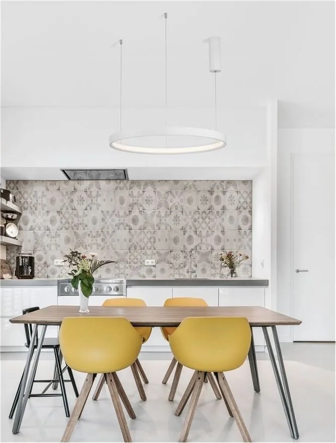 Lustra LED suspendata design modern circular PERRINE D-60cm alba