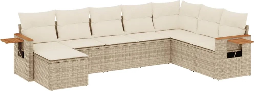 vidaXL Set canapele de grădină, 8 piese, cu perne, bej, poliratan