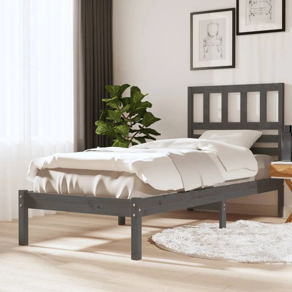 3100985 vidaXL Cadru de pat 2FT6 Small Single, gri, 75x190 cm lemn masiv pin