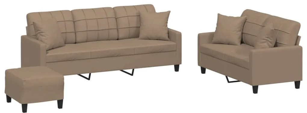 3201397 vidaXL Set de canapele cu perne, 3 piese, cappuccino, piele ecologică