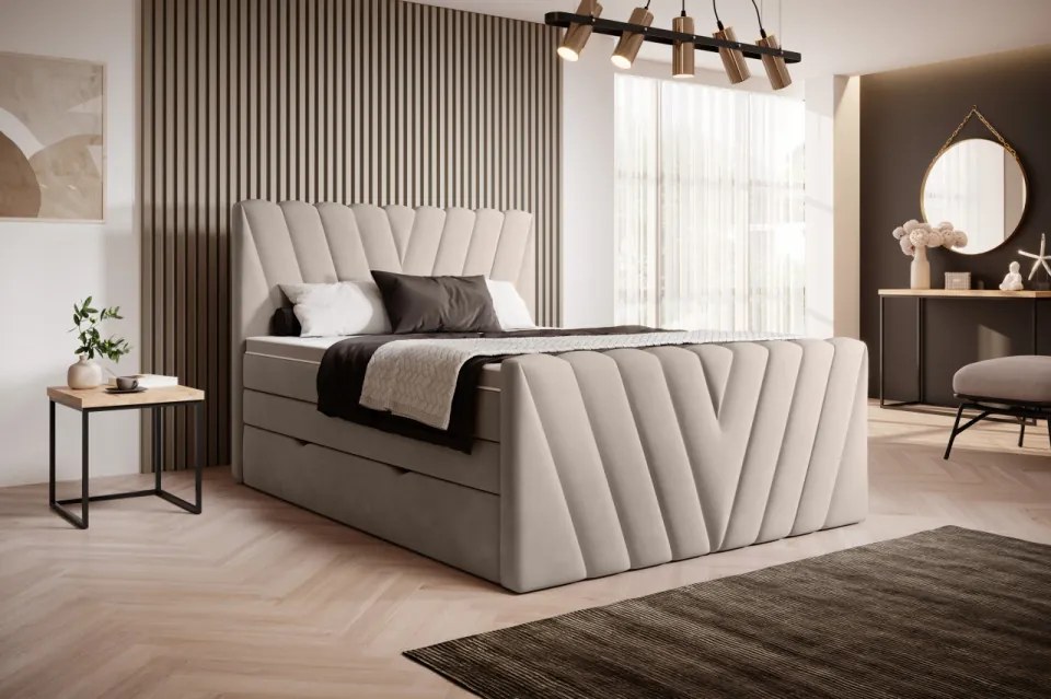 Pat tapitat, boxspring, cu spatiu pentru depozitare, 160x200 cm, Candice 2, Eltap (Culoare: Roz - Gojo 101)