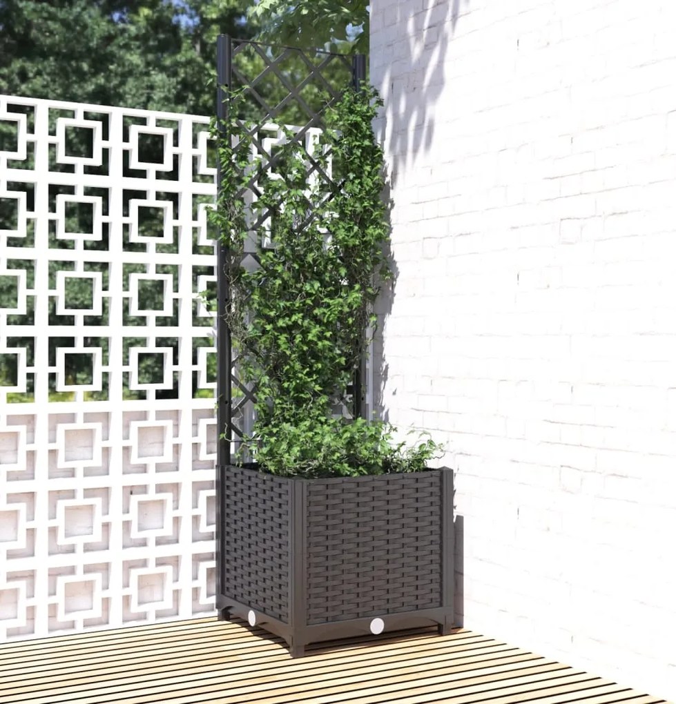 vidaXL Jardinieră de grădină cu spalier negru, 40x40x136 cm, PP