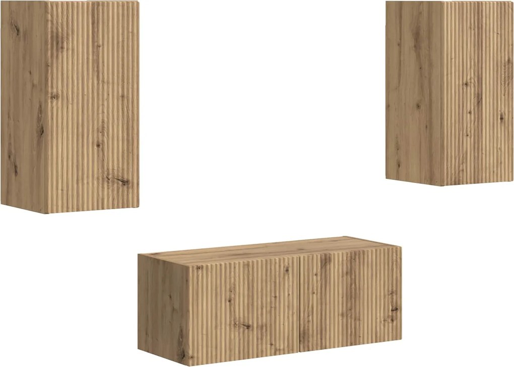 vidaXL Set comodă TV Pe perete 2 pcs Stejar Artizanal Lemn compozit