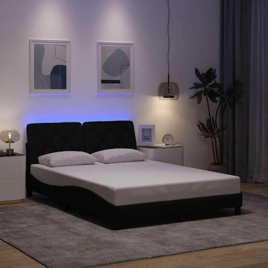 vidaXL Cadru de pat cu LED fără saltea Negru 140x200 cm Material