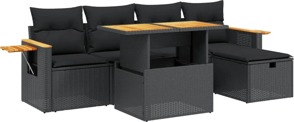 vidaXL Set mobilier de grădină cu perne, 6 piese, negru, poliratan