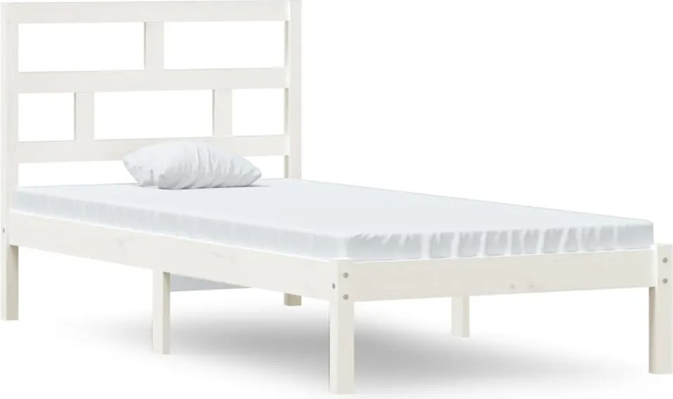 vidaXL Cadru de pat single, alb, 90x190 cm, lemn masiv
