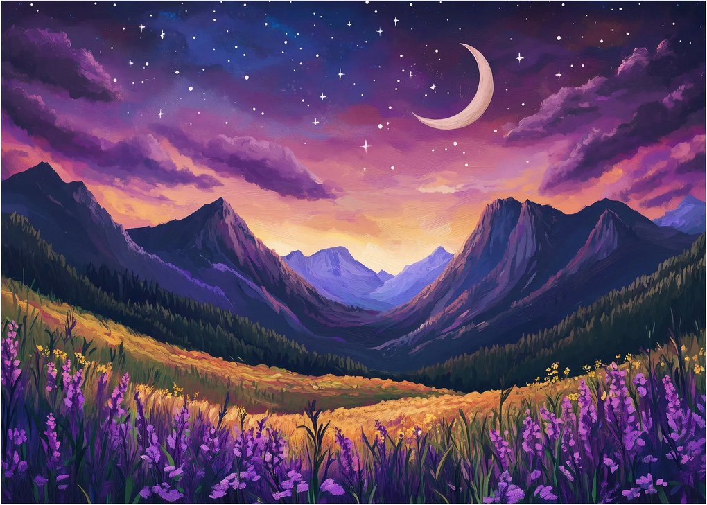 Tablou pe sticlă - Peisaj violet (70x50 cm)