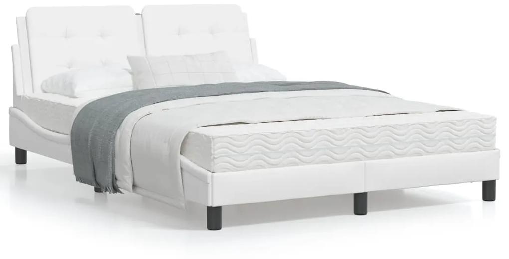 3214097 vidaXL Cadru de pat cu lumini LED, alb, 120x200 cm, piele ecologică