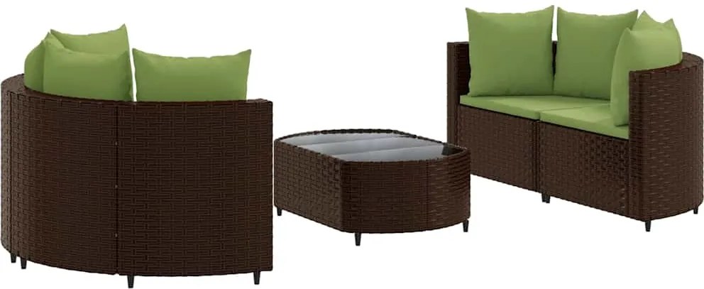 vidaXL Set canapele de grădină cu perne, 5 piese, maro, poliratan