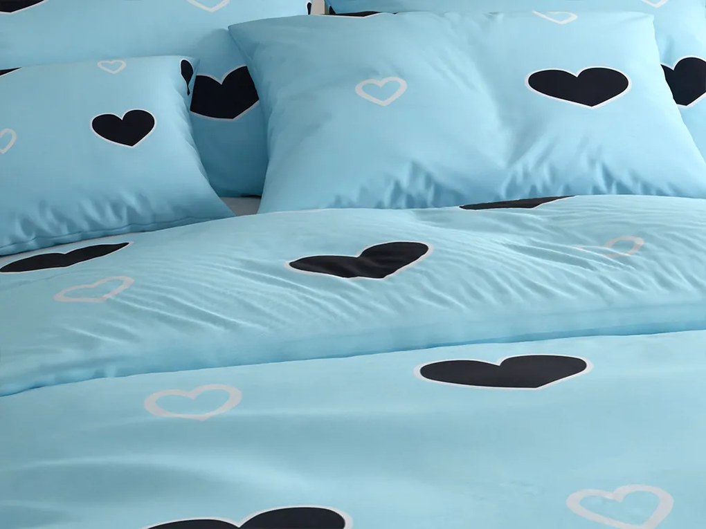 Lenjerie de pat din bumbac albastru CORAZON Dimensiune lenjerie de pat: 70 x 90 cm | 140 x 200 cm