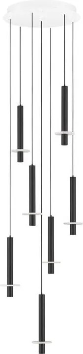 Lustra cu 7 Pendule tub subtire aluminiu negru si alabastru LED NOEMI