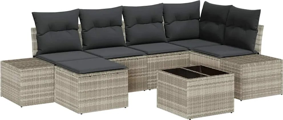 vidaXL Set de canapele pentru grădină 7 pcs Gri deschis poliratan