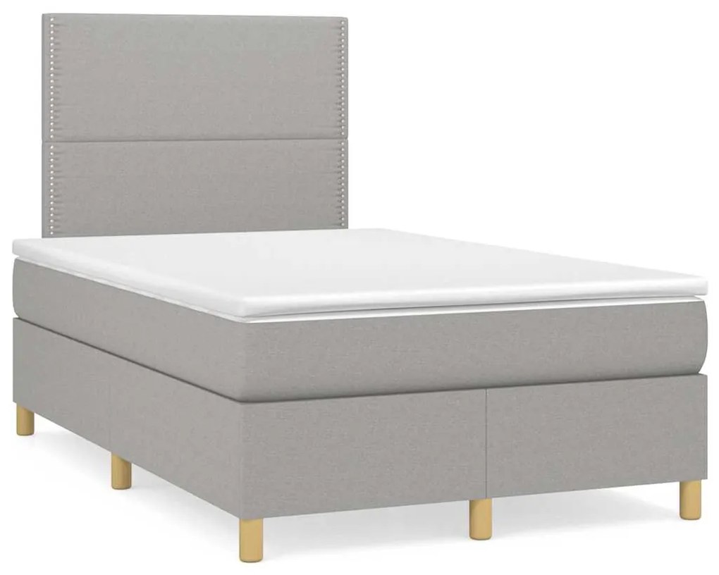vidaXL Pat box spring cu saltea, gri deschis, 120x190 cm, textil
