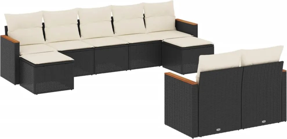 vidaXL Set mobilier de grădină cu perne, 9 piese, negru, poliratan