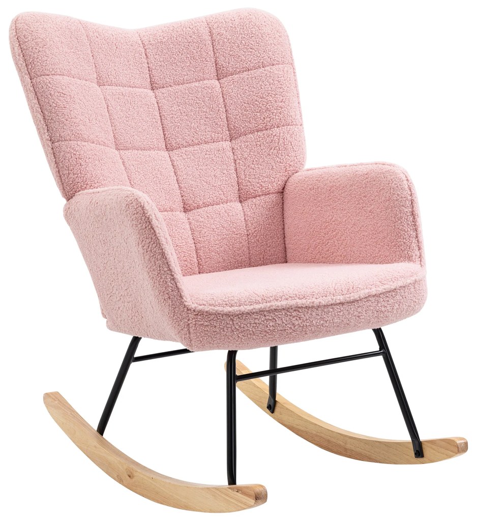 HOMCOM Scaun de leagăn rocking chair tapiterie din blană răsucită structură din oțel 71 x 98 x 101 cm roz | Aosom Romania