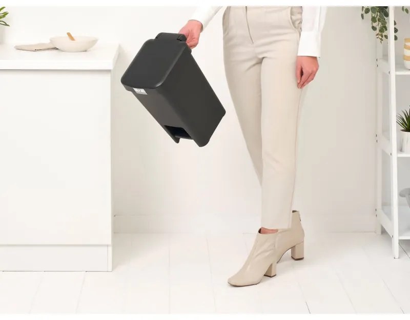 Cos de gunoi cu pedala Brabantia StepUp 1008476, 10 L, Materiale ecologice, Deschidere mare, Gri Inchis