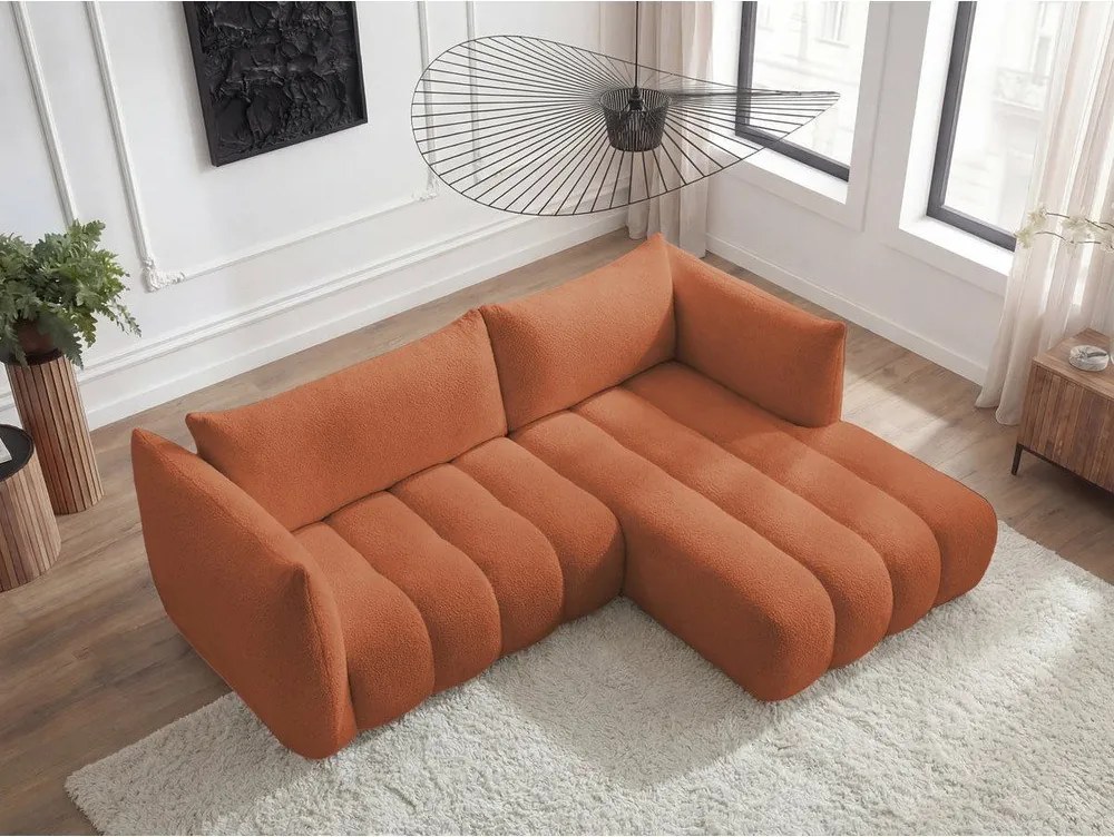 Colțar portocaliu cu tapițerie din țesătură bouclé (cu colț pe partea dreaptă/cu șezlong) Azra – Bobochic Paris