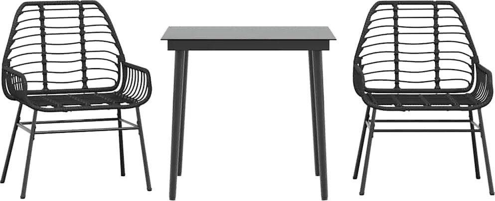 vidaXL Set de sufragerie de grădină 3 piese sticlă neagră poli ratan