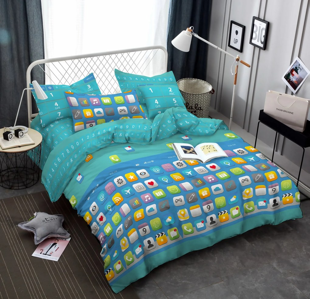 Lenjerie de pat din microfibra Culoare turcoaz, ICONS Dimensiune lenjerie de pat: 2 buc 70 x 90 cm | 200 x 220 cm