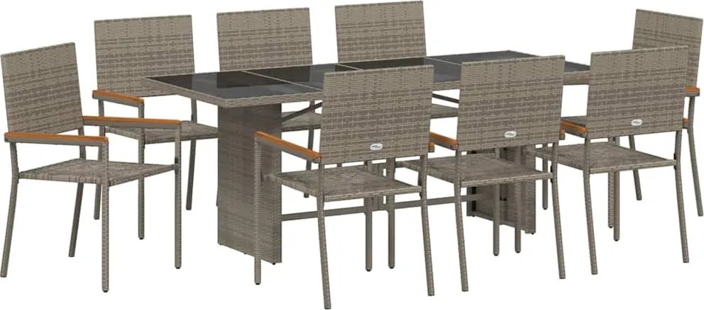 vidaXL Set de masă pentru grădină 9 pcs Gri poliratan