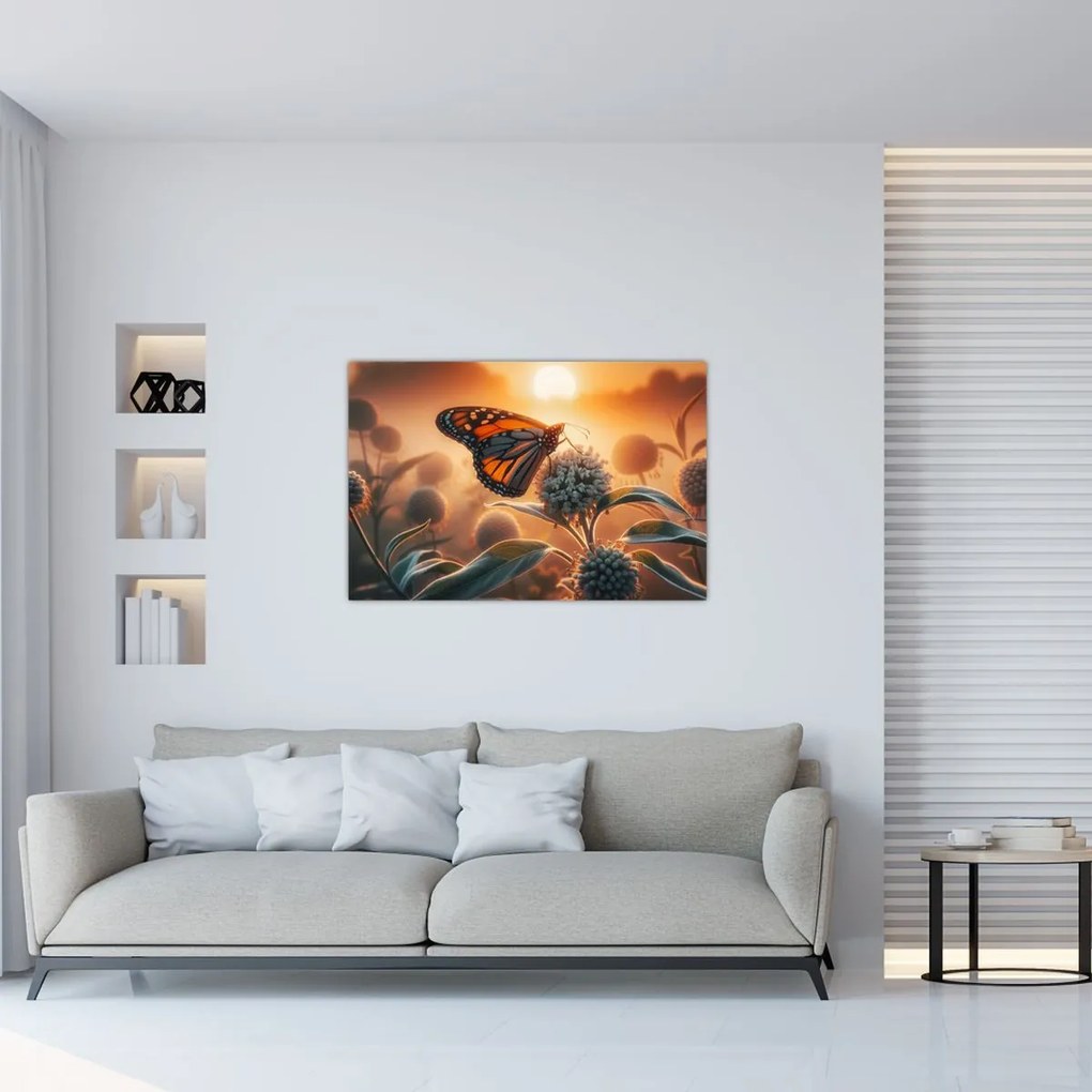 Tablou – Fluture în soare apunând (90x60 cm)