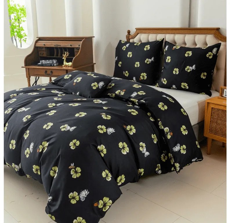 Lenjerie de pat din microfibra FOUR LEAF CLOVER negru Dimensiune lenjerie de pat: 70 x 90 cm | 140 x 220 cm