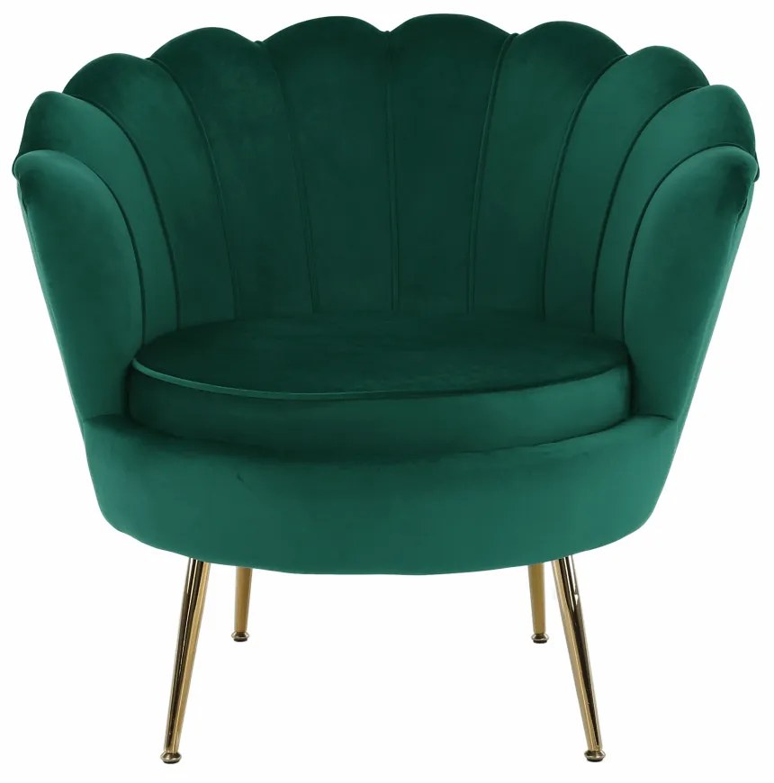 Fotoliu în stil Art-deco, catifea Velvet smarald/crom auriu, NOBLIN