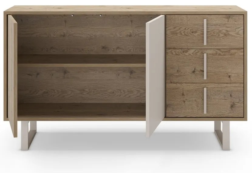 Comodă gri/în culoare naturală joasă cu aspect de lemn de stejar 140x80 cm Millay – Marckeric