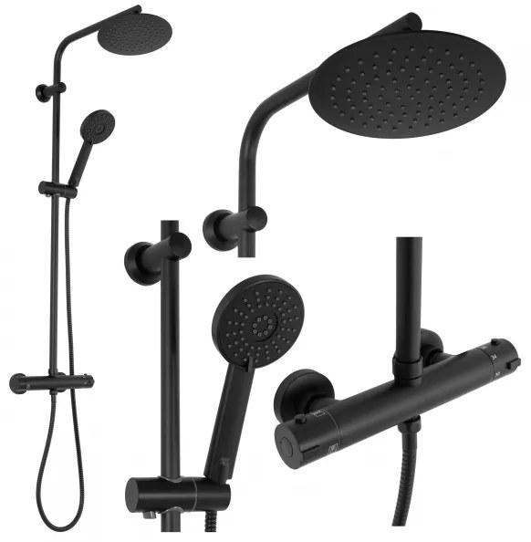 REA-P8804 - Set de duș BLISS cu baterie termostatică, negru mat