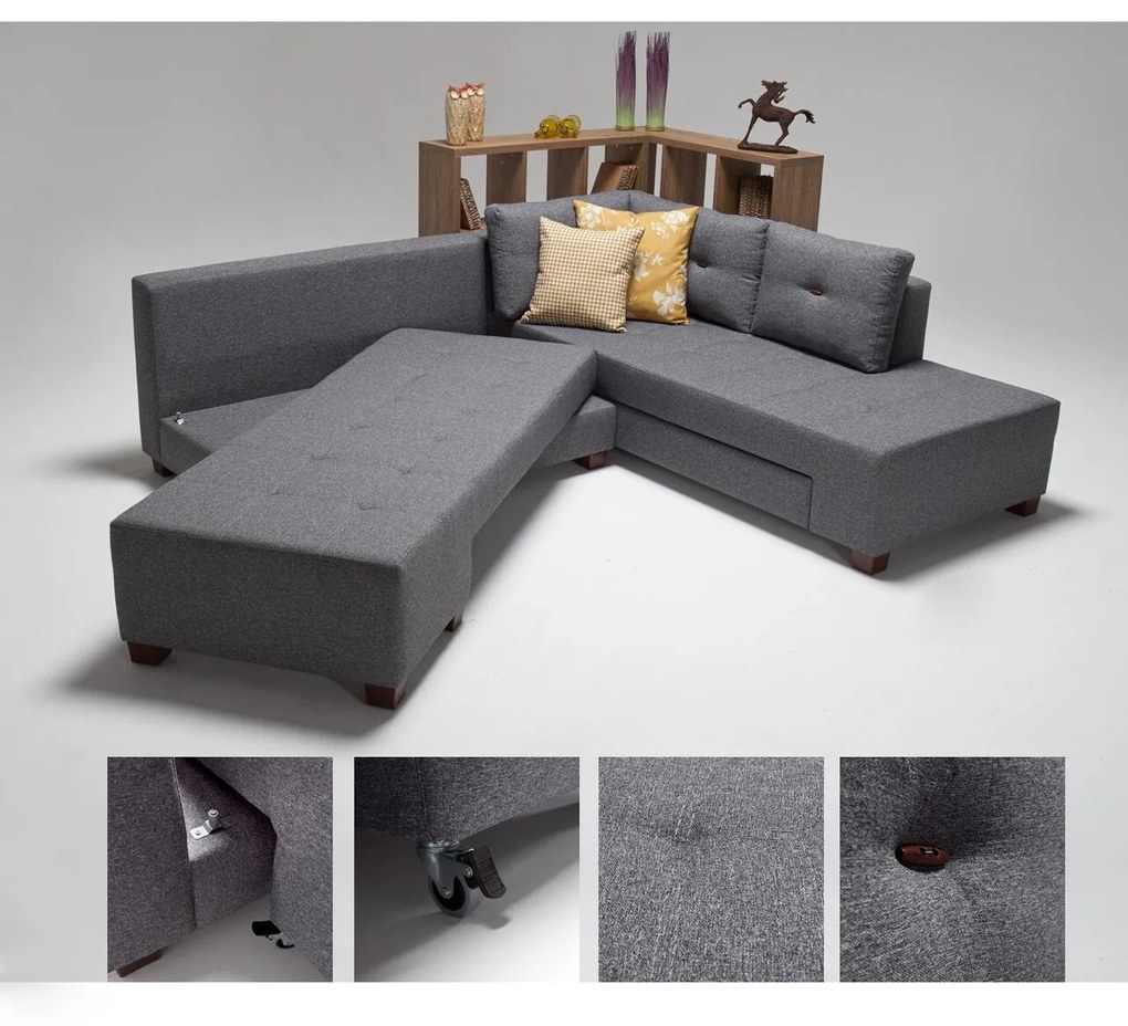 Coltar extensibil Manama Right, Balcab Home, 206x282 cm, gri