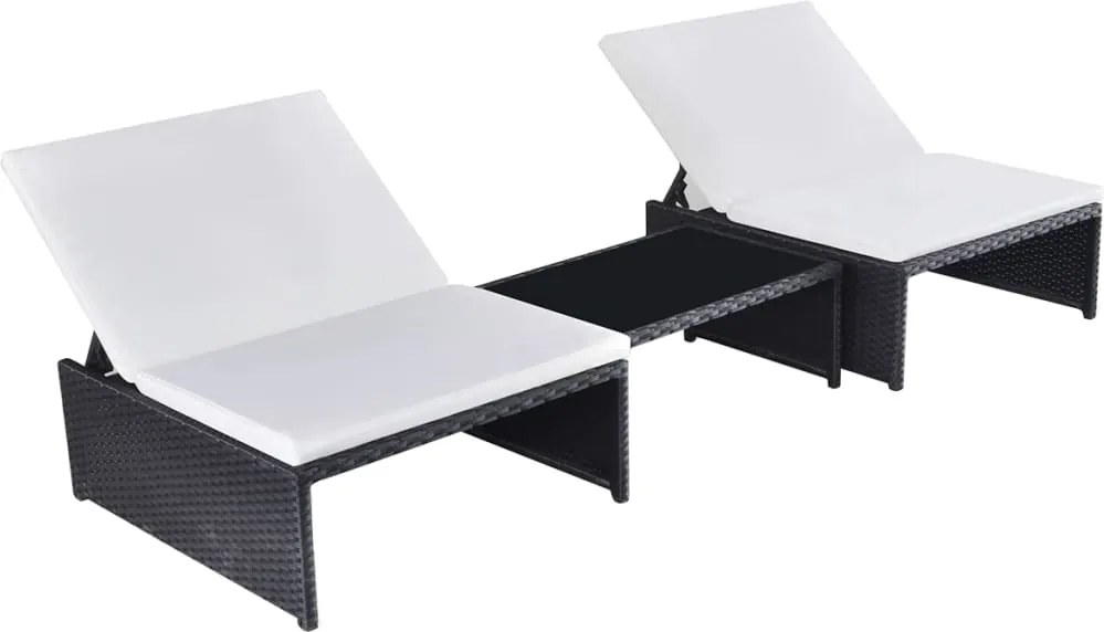 vidaXL Scaune de grădină rabatabile, 2 buc., cu masă, negru, poliratan