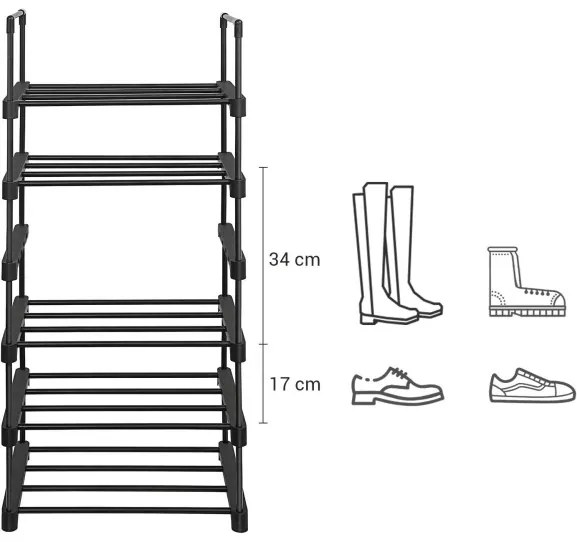 Suport Pentru Incaltaminte Cu 6 Niveluri, Negru, 45 Cm