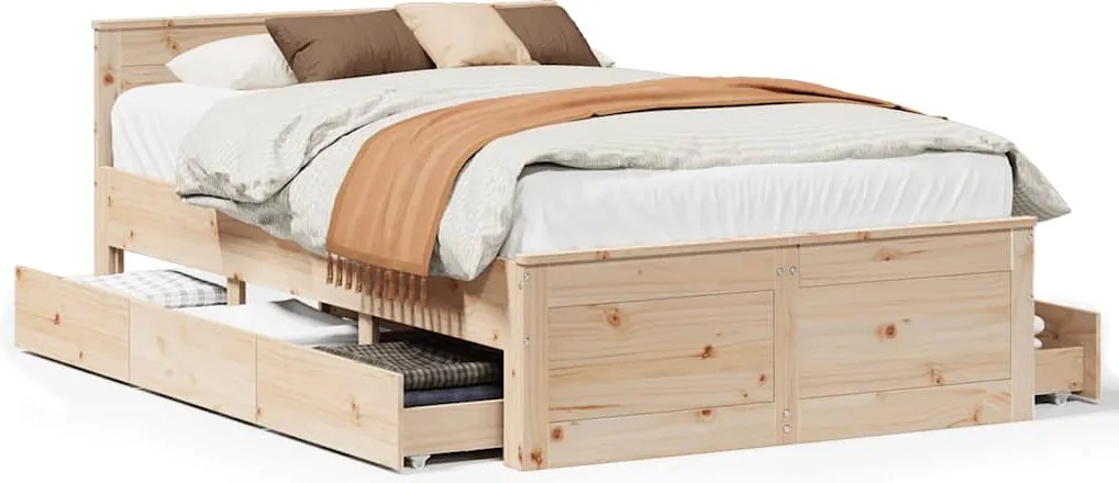 vidaXL Cadru de pat fără saltea/cu tăblie, 120x190 cm, lemn masiv pin