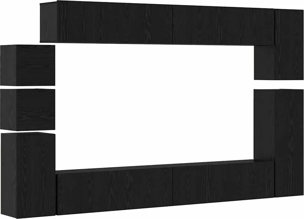 vidaXL Set comodă TV Pe perete 9 pcs Stejar Negru Lemn compozit