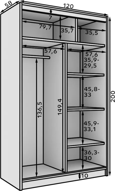 Dulap cu usi glisante, 120x58x200 cm, Castello 120, ADRK Furniture (Culoare: Negru / Alb)