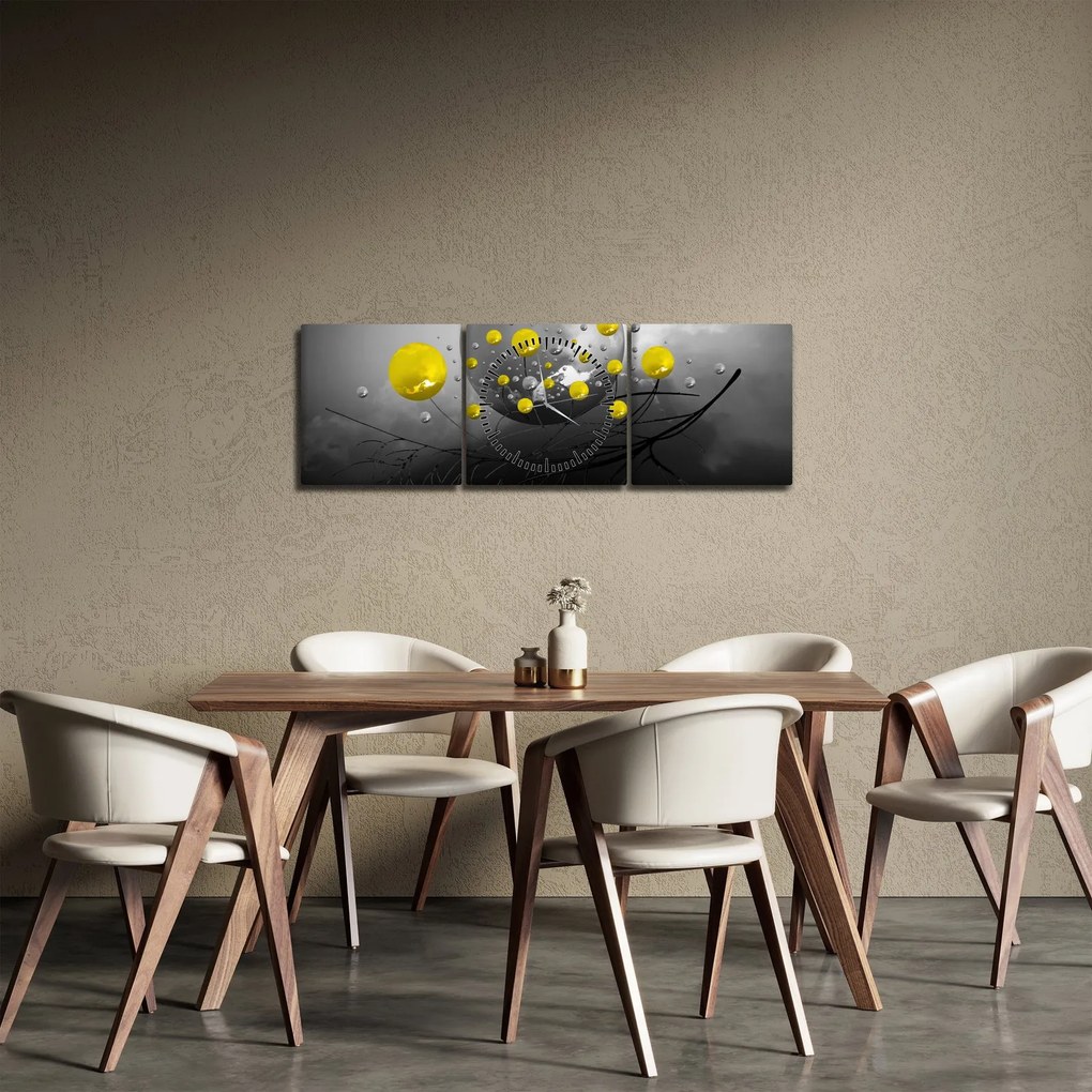 Tabloul - bile abstracte galbene (cu ceas) (90x30 cm)