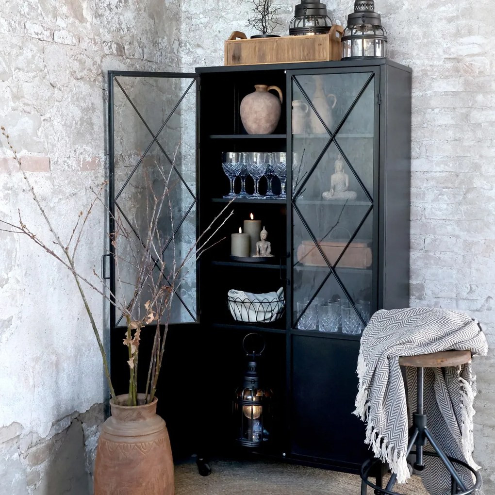 Vitrina din metal, cu aspect vintage, Antique Black