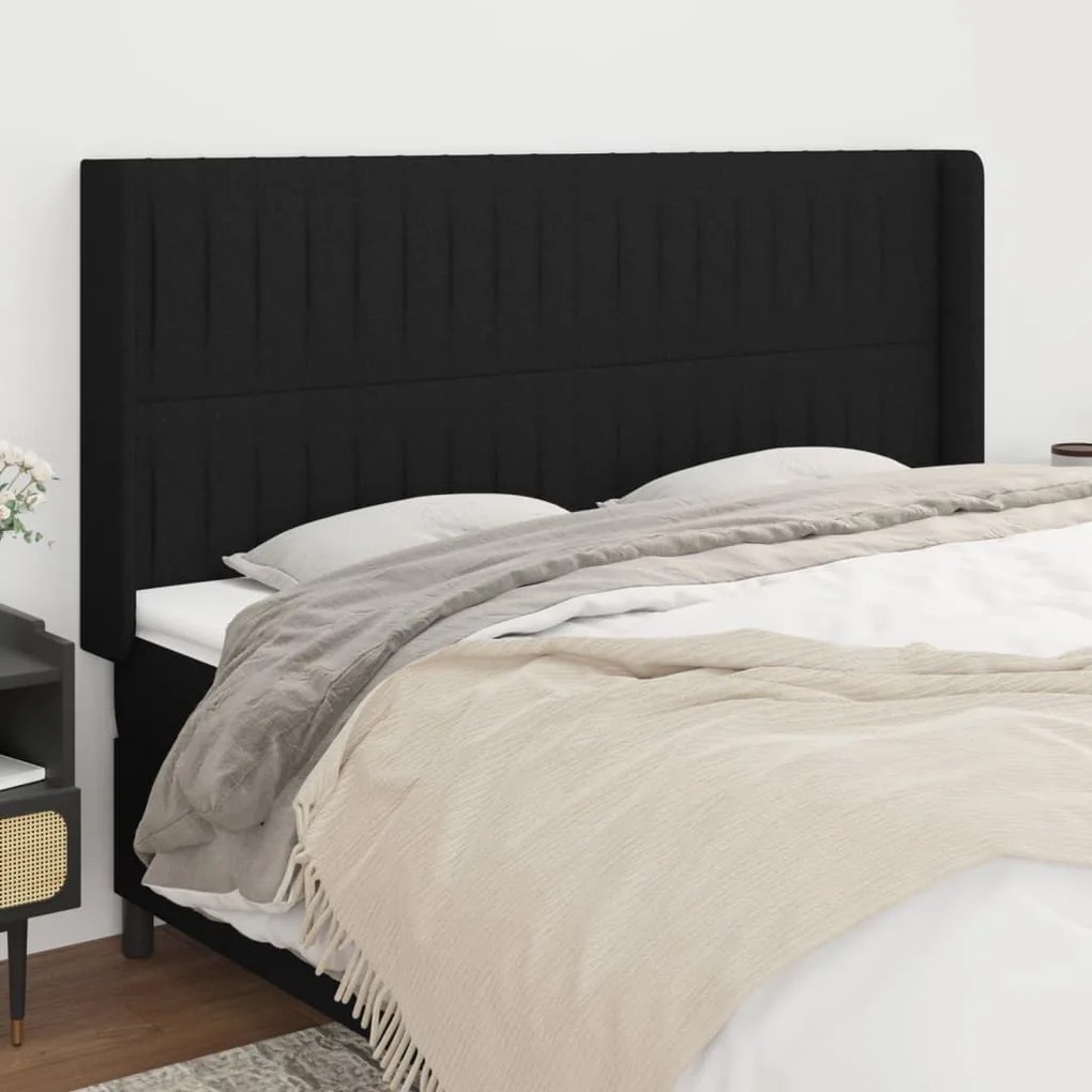 vidaXL Tăblie de pat cu aripioare, negru, 183x16x118/128 cm, textil
