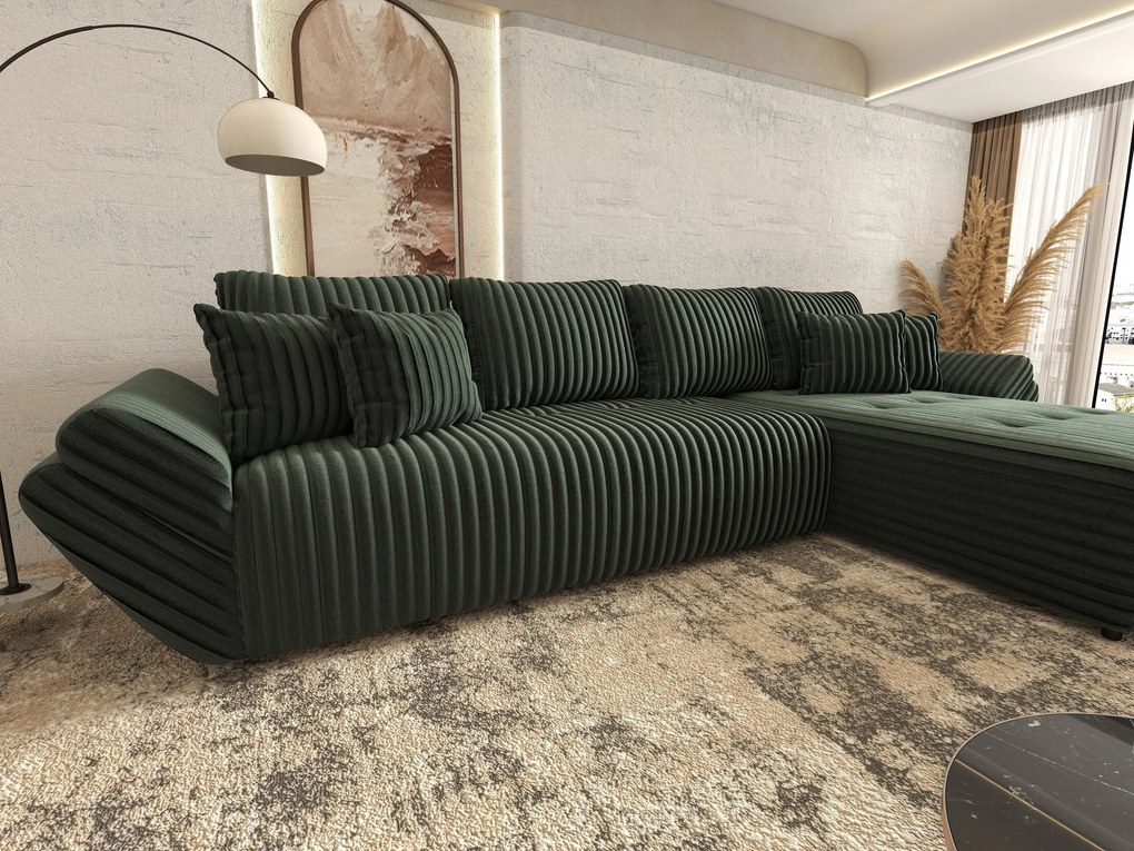 Colțar extensibil dumonde cu ladă de depozitare si sezut confortabil din spuma high-density, Berlin XL Ambience Green II 350x185 cm