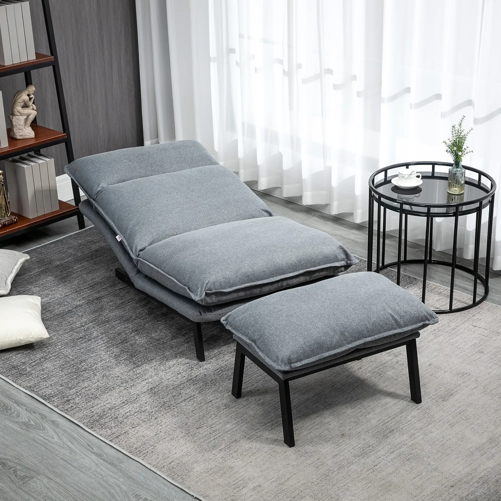 HOMCOM Fotoliu cu 4 nivele de relaxare cu fotoliu de picior cu otoman din material textil | Aosom Romania