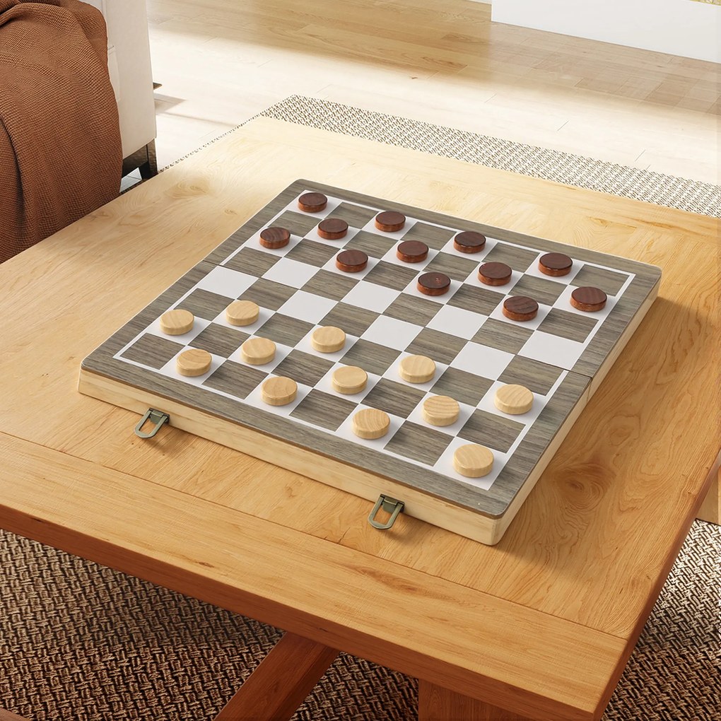 SPORTNOW Tablă de Șah Pliabilă pentru Șah și Dame cu Compartimente, din Lemn și Metal, 38.5x38.5x2.8 cm, Alb și Negru | Aosom Romania