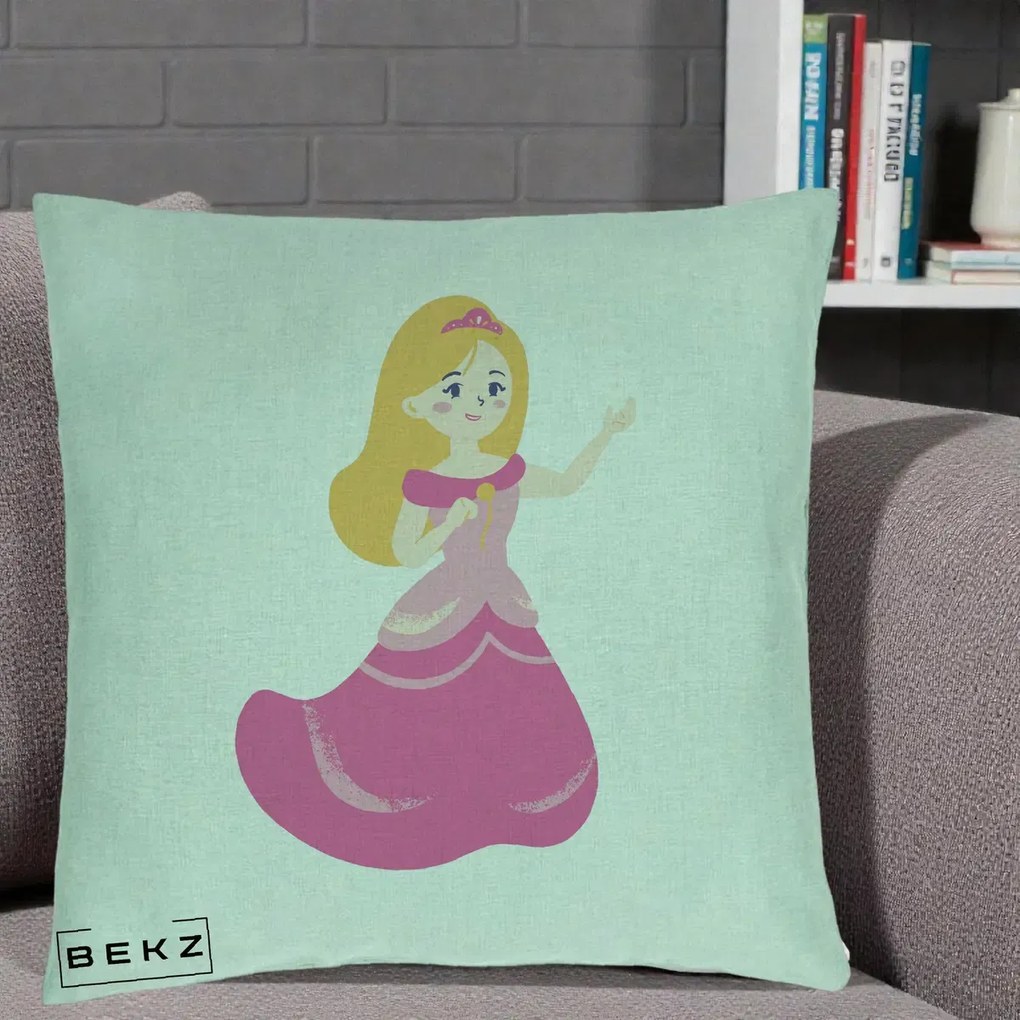 Perna Personalizata Printesa Roz cu Microfon, 40x40 cm, Verde Menta, Husa Detasabila, Perna Inclusa, BEKZ®