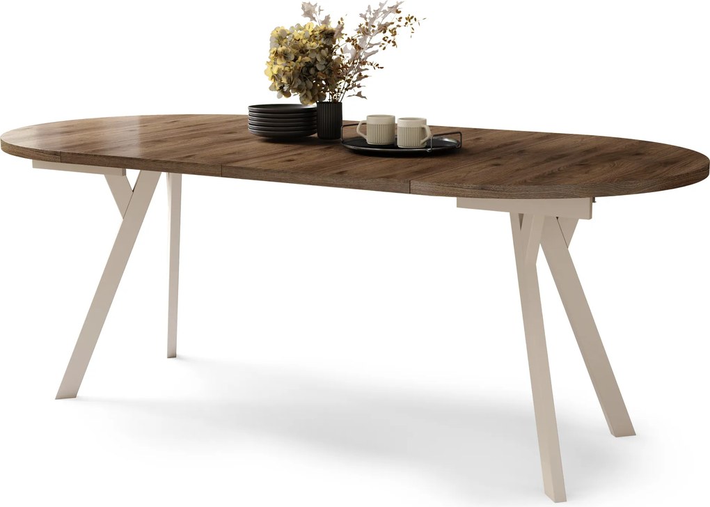 Mazzoni ALMO Nuc Elegant/picioare bej - MASĂ ROTUNDĂ EXTENSIBILĂ CU PICIOARE ÎN FORMĂ DE Y STIL LOFT PENTRU SALON/SUFRAGERIE