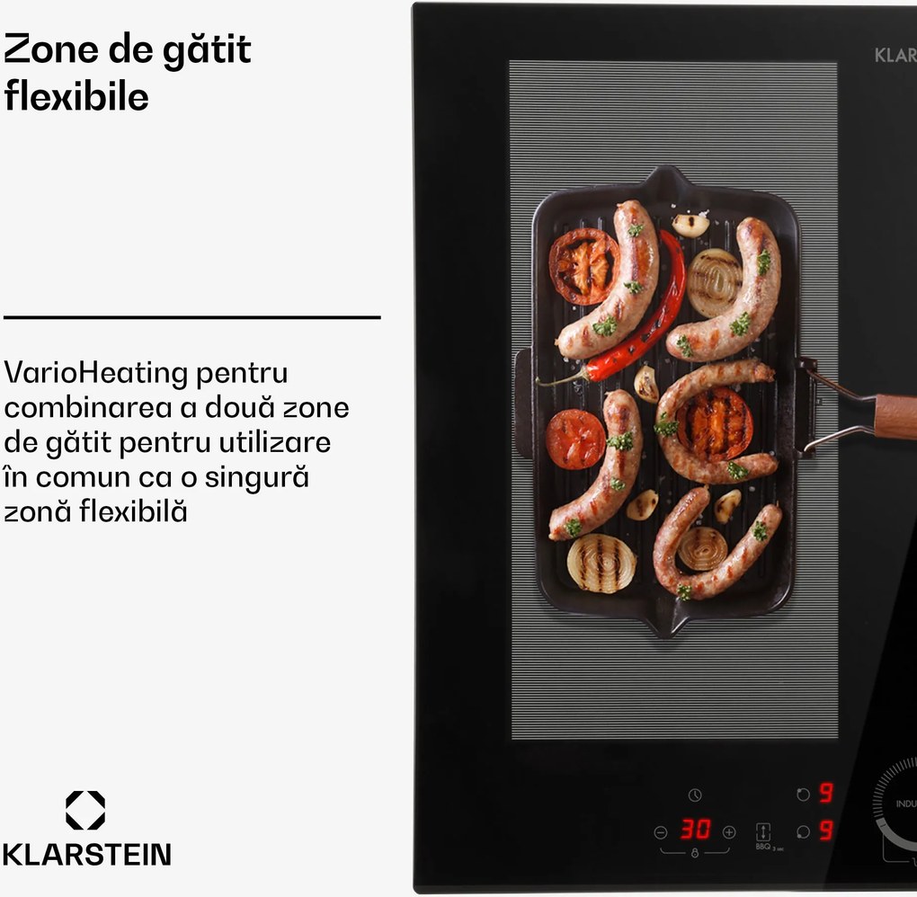 Klarstein Delicatessa 60 Hybrid, plită de inducție, încorporată, 4 zone, 7000 W, neagră