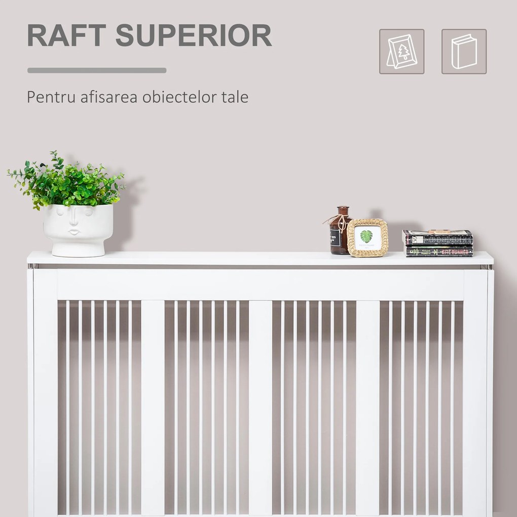 Capac pentru radiator modern din MDF si otel, 120x18x84cm, alb HOMCOM | Aosom Romania