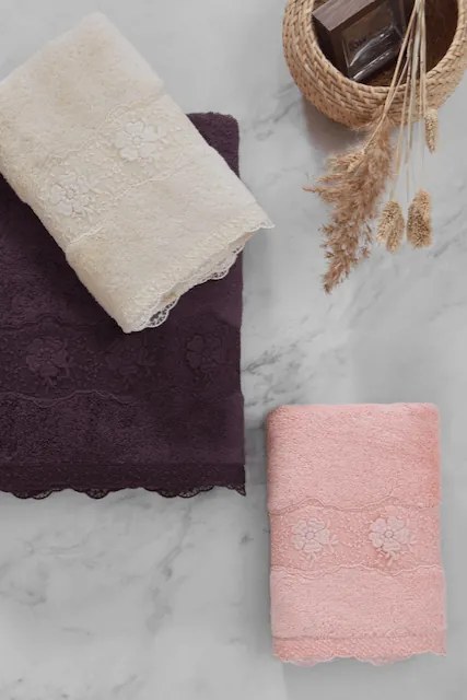 Prosop de corp STELLA cu dantela 85x150 cm Roz Trandafir / Pink Rose