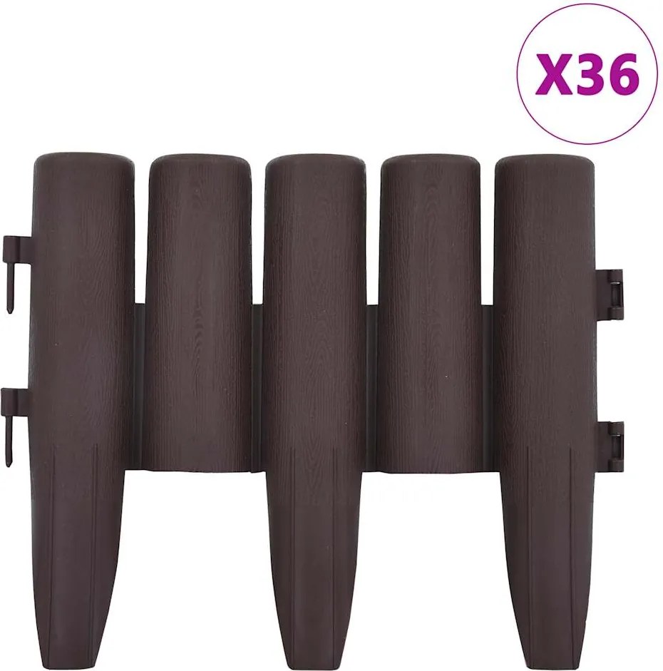 vidaXL Borduri de gazon, 36 buc., maro, 10 m, PP
