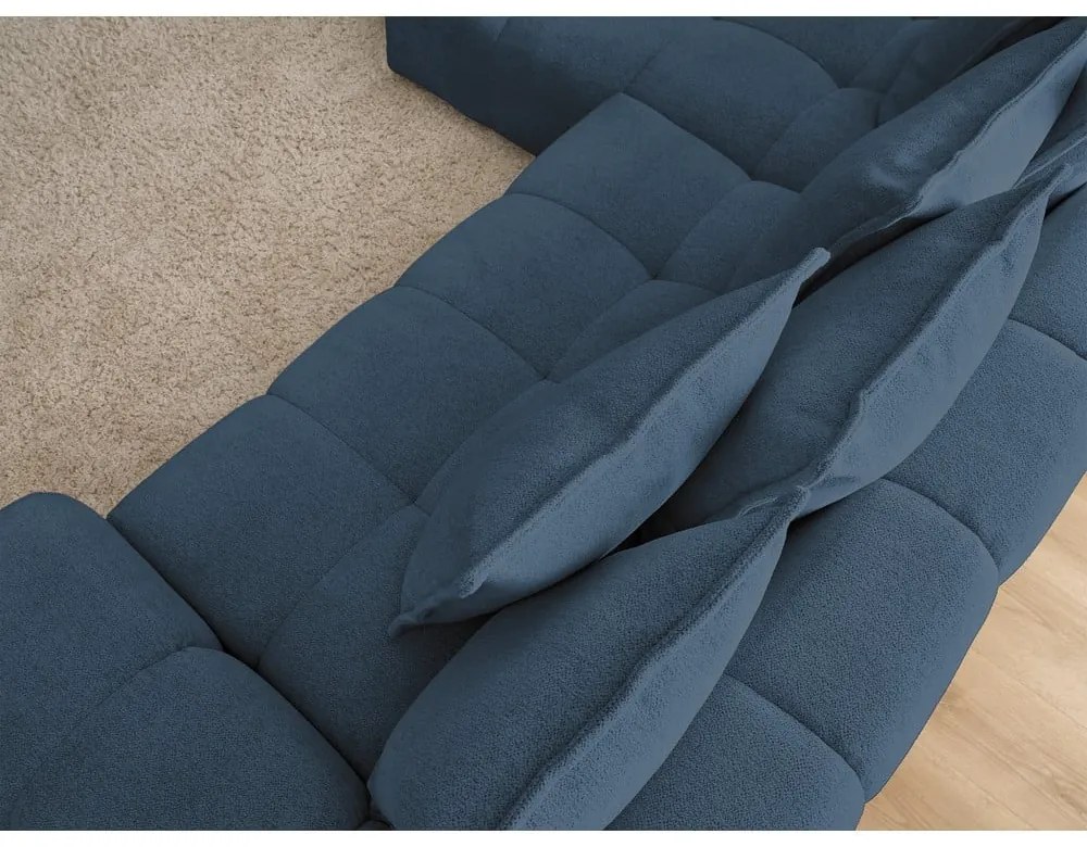 Colțar albastru închis extensibil/cu spațiu de depozitare cu tapițerie din chenille (cu colț pe partea stângă/cu șezlong) Everest – Bobochic Paris